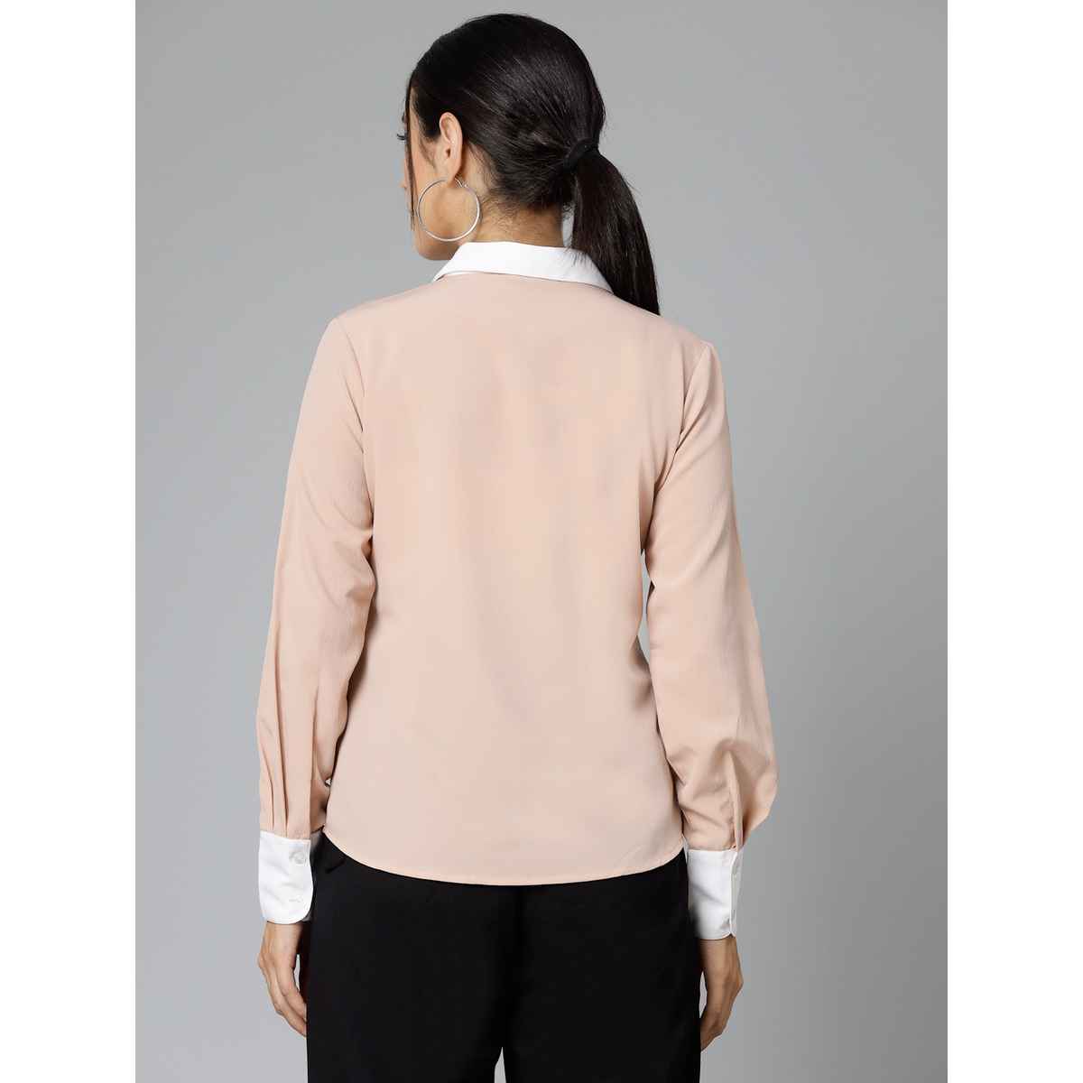 Style Quotients Women Nude Pink and White Polyester Casual Shirt | S | SS23SQDIVYA - Nude White