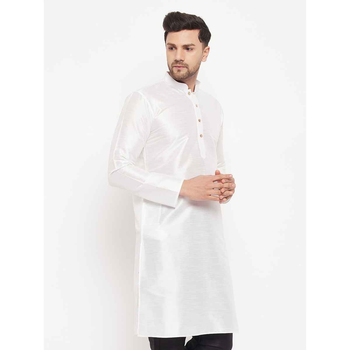 Vastramay Men's Silk Blend Kurta | White - XL