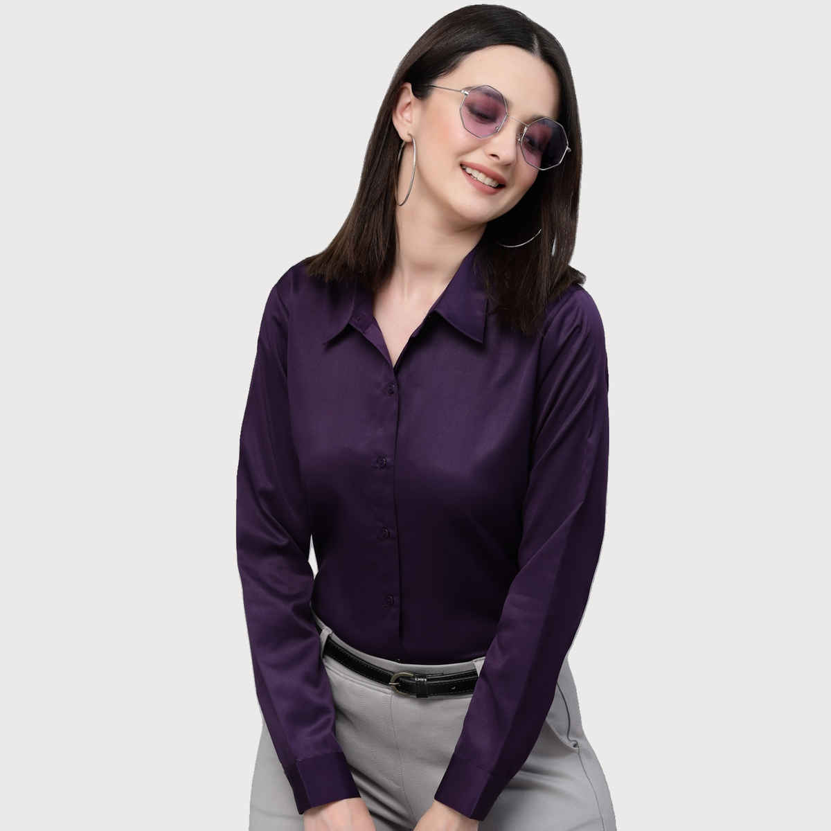 Style Quotients Women Solid Wine Satin Casual Shirt | XL | SS23SQARTHASAT - Wine