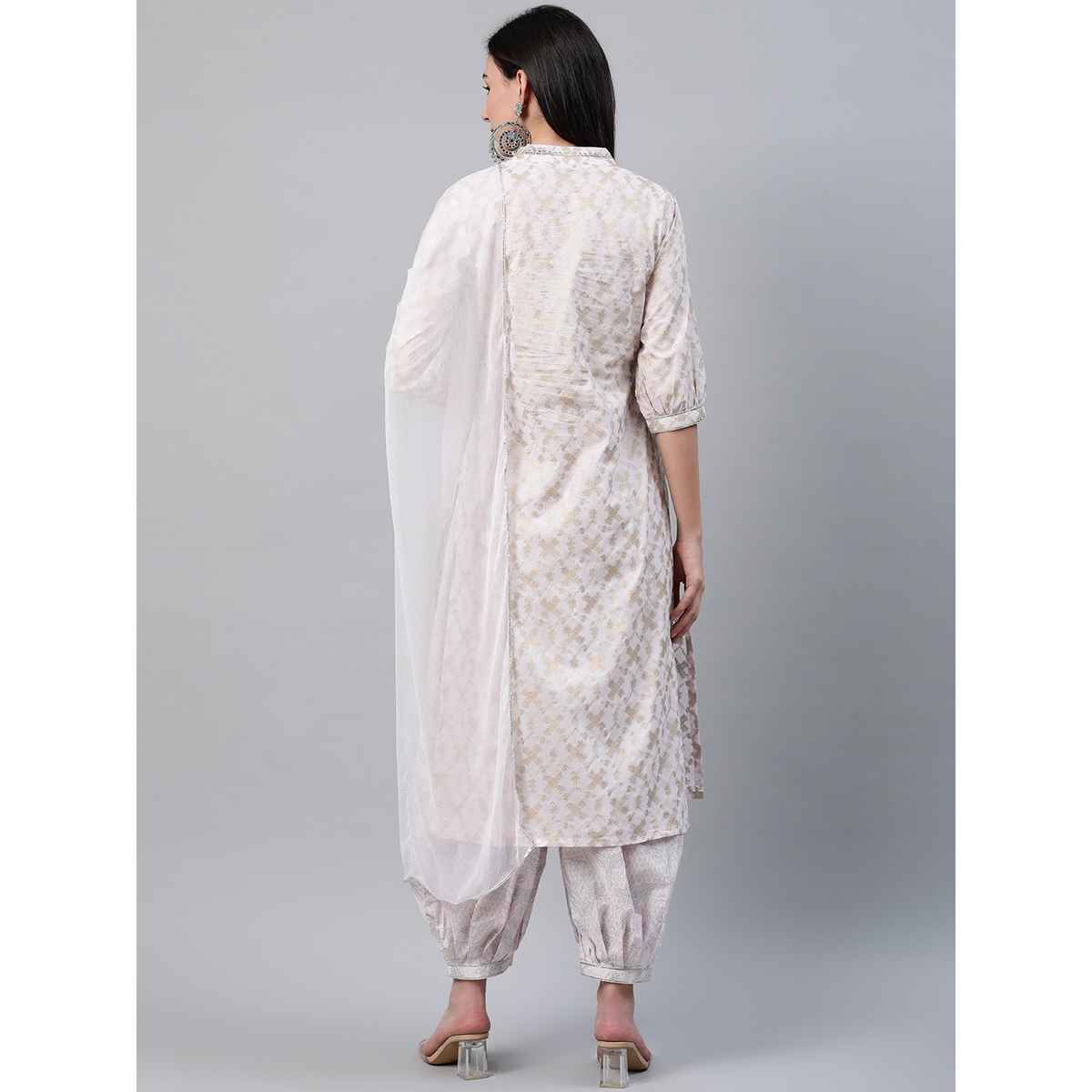 Libas Women's Printed Cotton Straight Kurta with Salwar & Dupatta | Pink - M