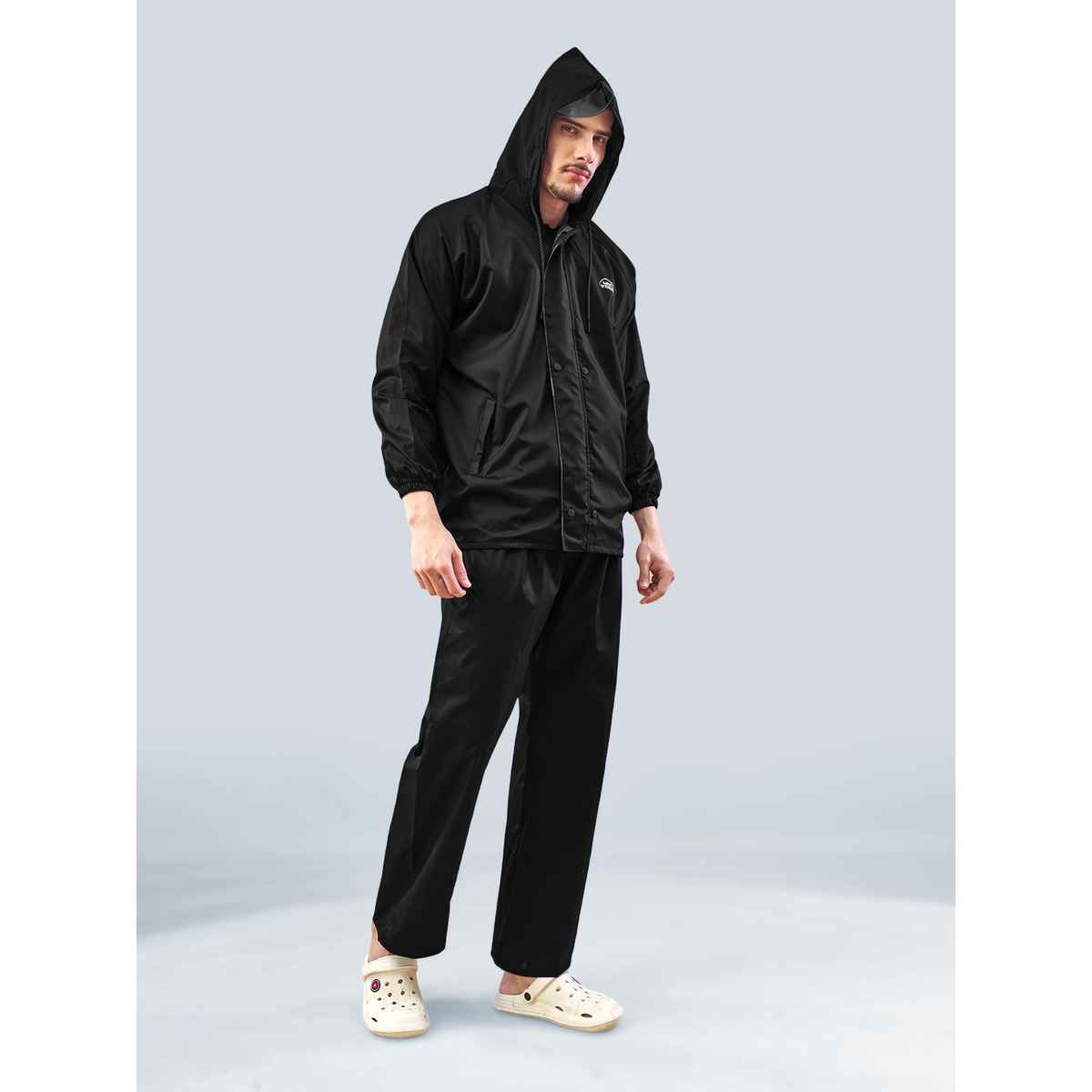 Lux Venus Lightweight Hooded Reversible Raincoat for Men With Waterproof Pant - Black | 3XL