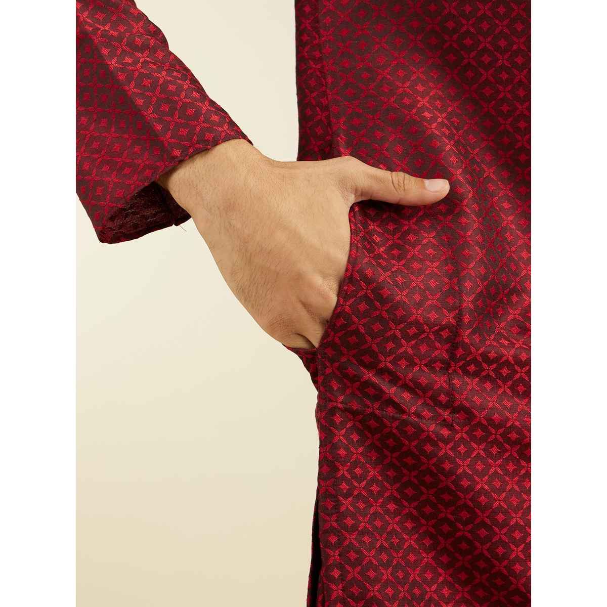 Diwas By Manyavar Maroon Art Silk Self Design Kurta Set | L