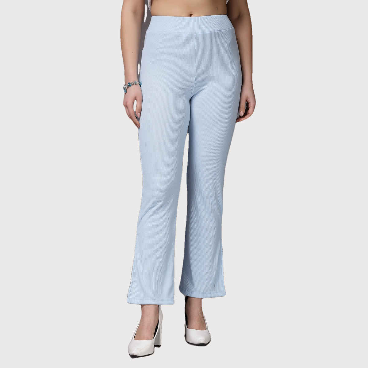Freehand Women's Flare Solid Casual Flare Trouser | Delicate Blue |30