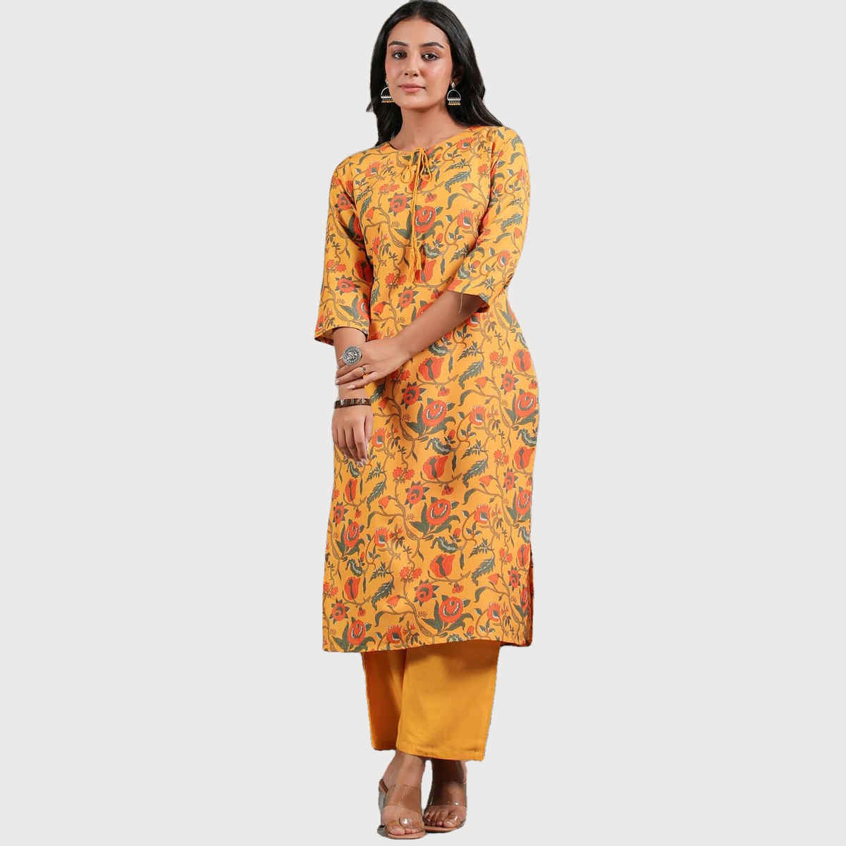 Anubhutee Women's Ethnic Straight Kurta | Yellow - M