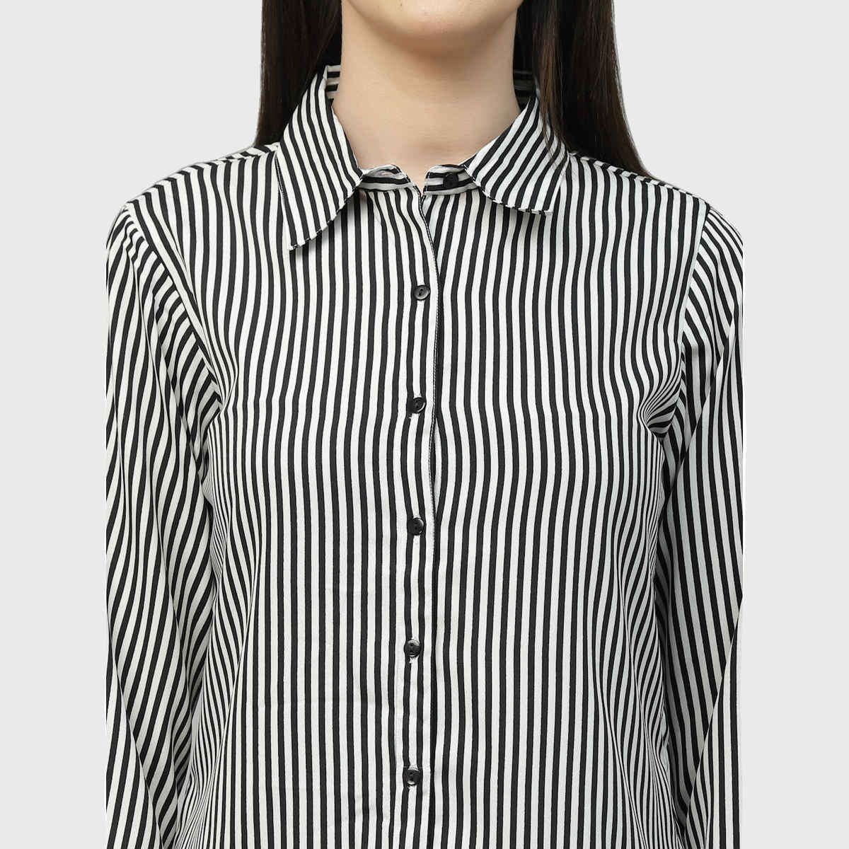 Style Quotient Women Black-White Stripe Polyester Casual Shirt | XL | SS23SQARTHA03 - Black/White