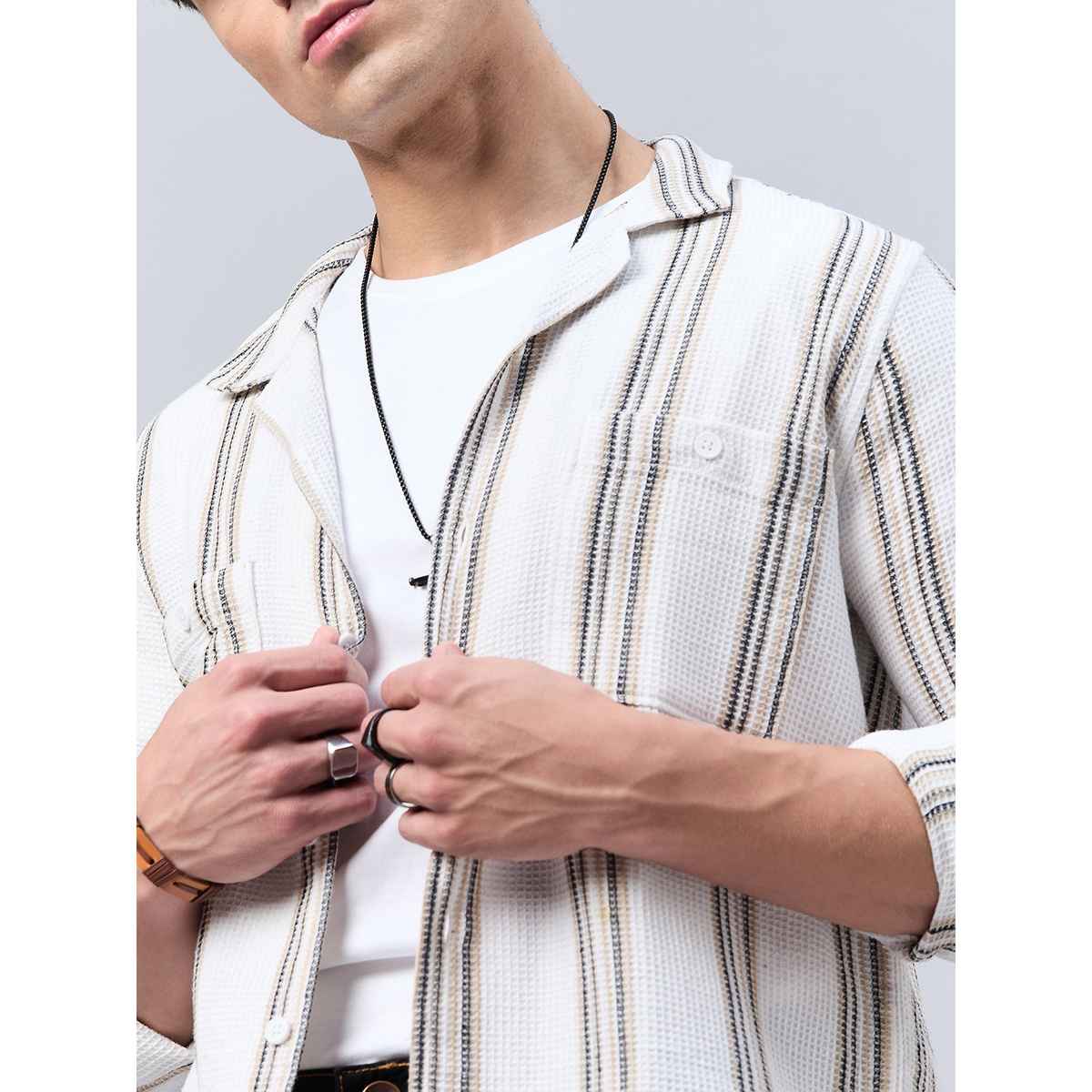 Style Quotient Mens Stripe solid Shirt | M | SS24SQHENCHMEN - Off-White