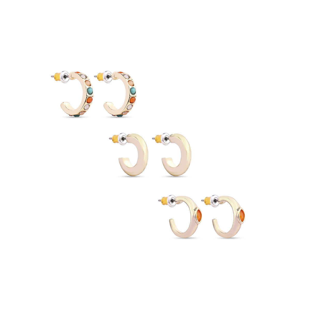 Accessorize London Women's Multi Set Of 3 Huggie Brights Gem Hoops Earring - Multi
