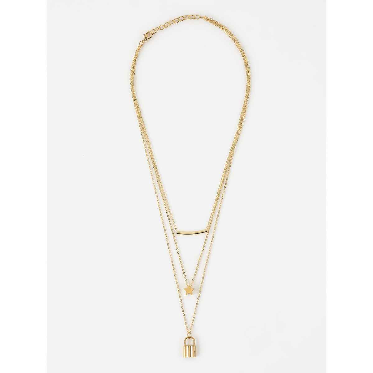 Priyassi Dual-Layered Lock Link Gold-Plated Necklace