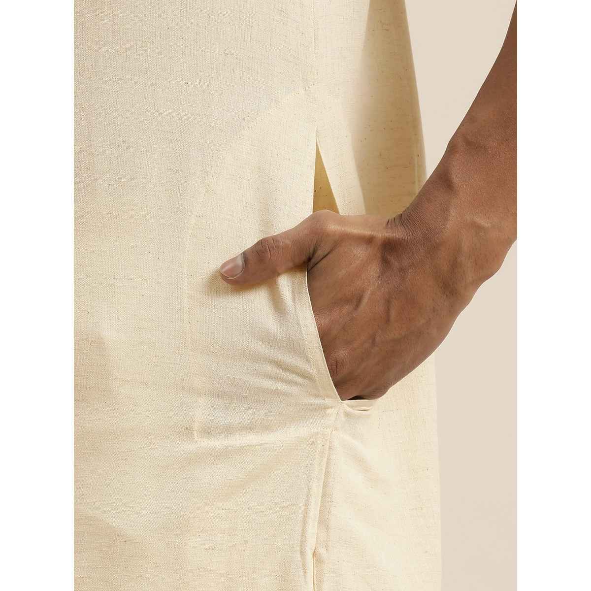 Vastramay Men's Cotton Short Kurta | Cream - XL