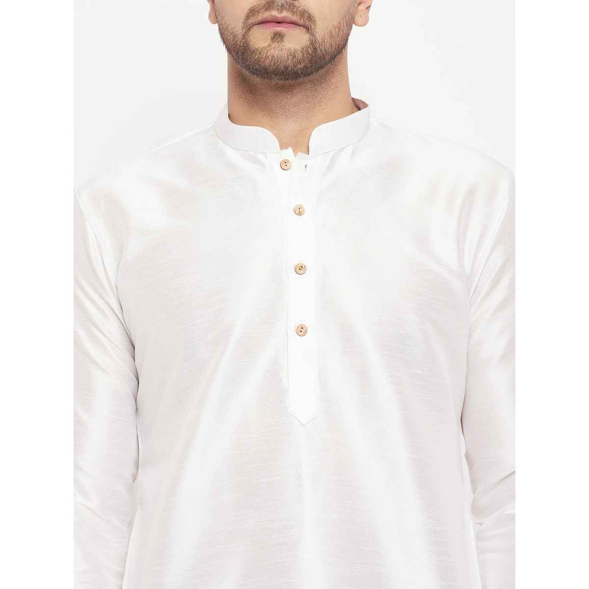 Vastramay Men's Silk Blend Kurta | White - XL