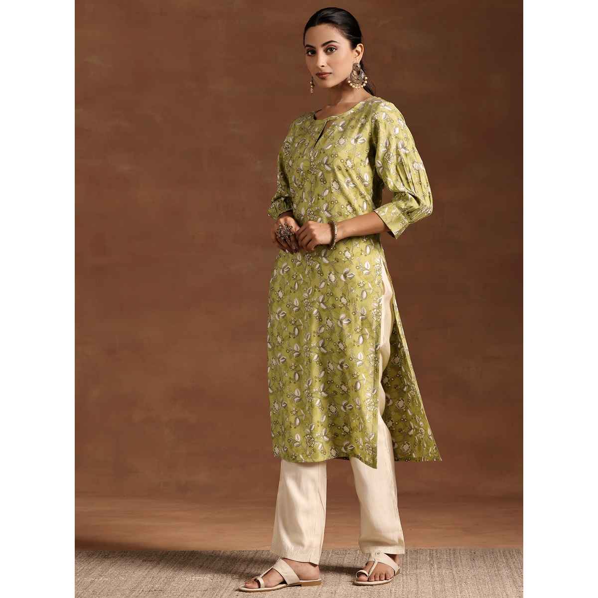 Libas Women's Printed Silk Straight Kurta | 29218 29218 | Green - L