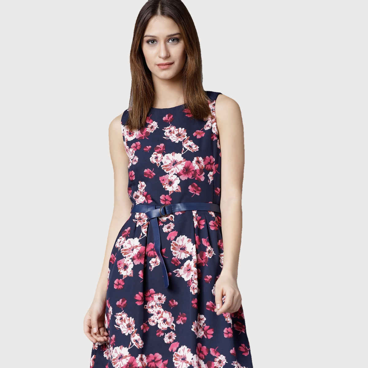 Tokyo Talkies Women's Floral Printed Fit And Flare Dress | Blue - M