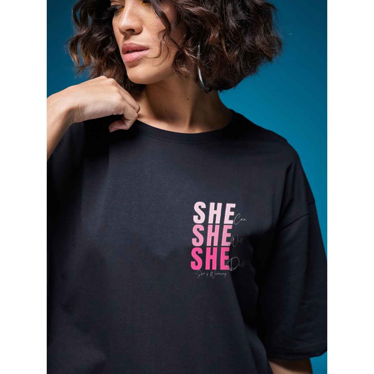 Smartees Womens Oversize Printed T-shirt | WW - 2045 | Black - S