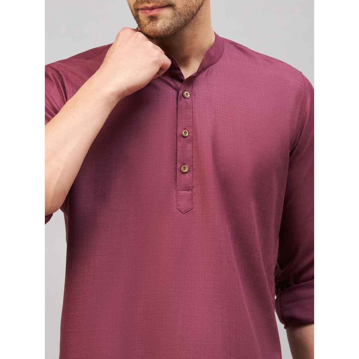 Vastramay Men's Cotton Blend Short Kurta for Eid | Purple - L