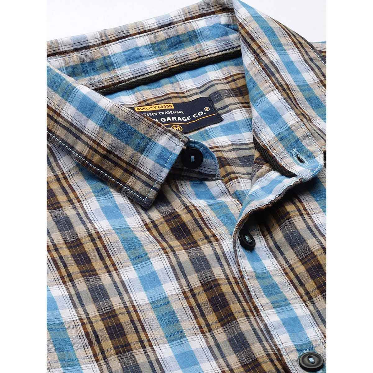 The Indian Garage Co Men's Slim Fit Checked Casual Shirt | Blue - XL
