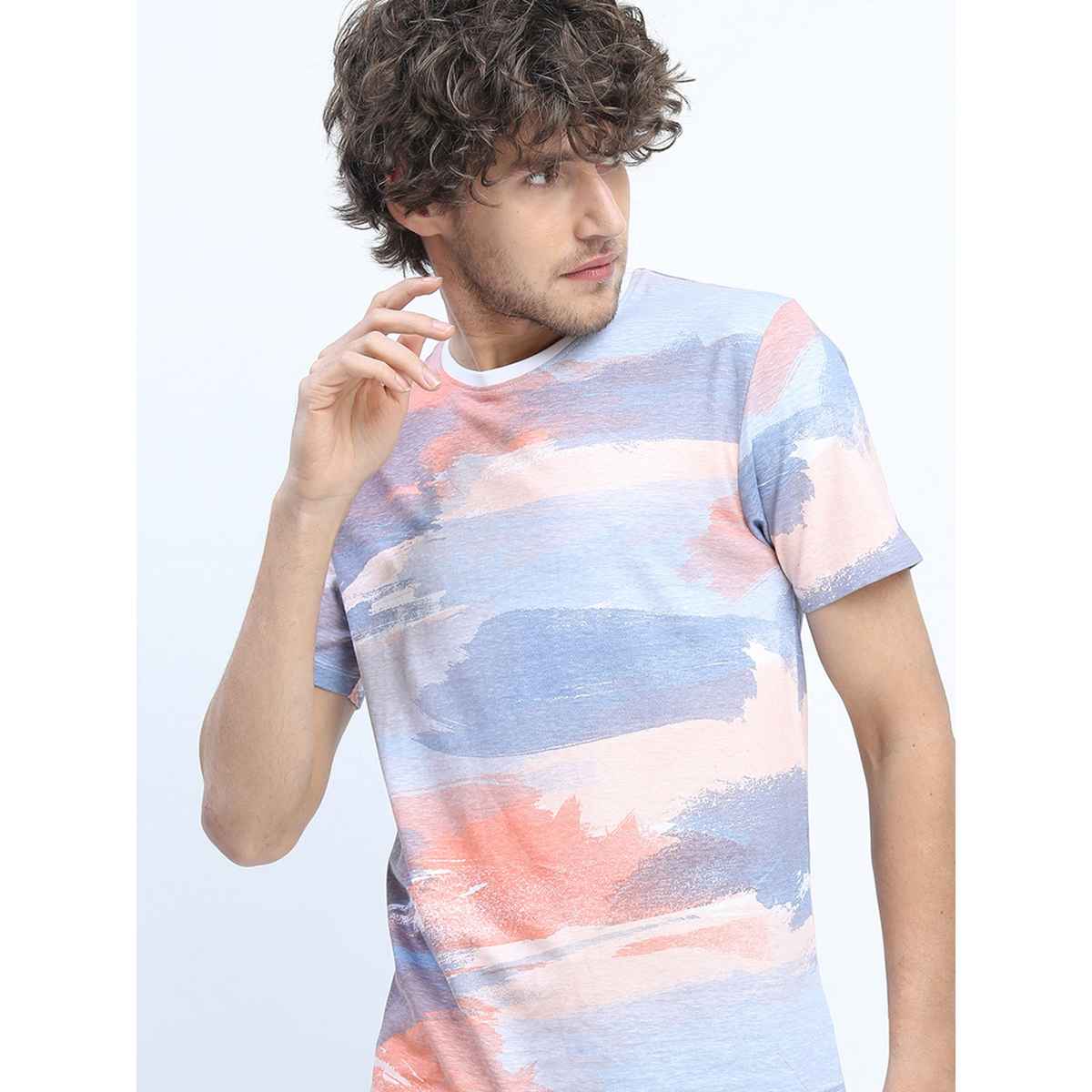 Locomotive Men's Round Neck Short Sleeve Slim Fit Printed T-shirt | Multicolour - XL