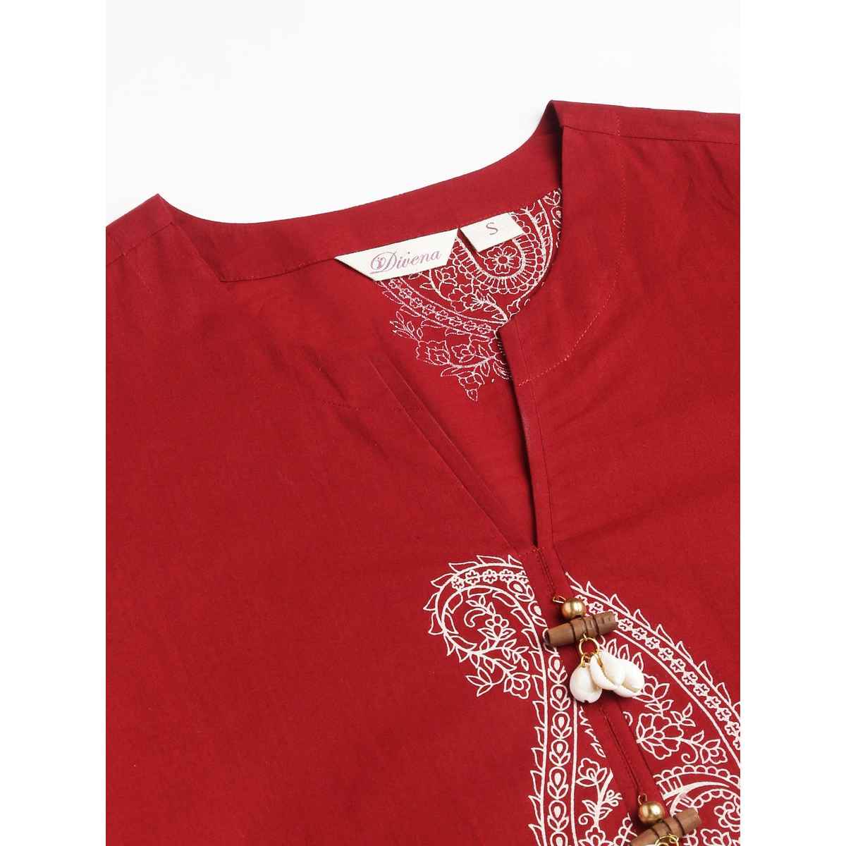 Divena Women s Maroon Paisley Print Cotton Co-ord Set | DK0993 | L