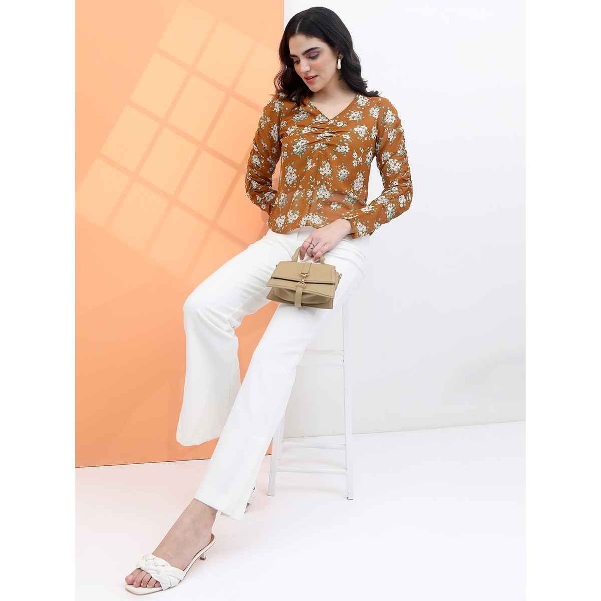 Tokyo Talkies Women's Floral Print Top | Brown - L