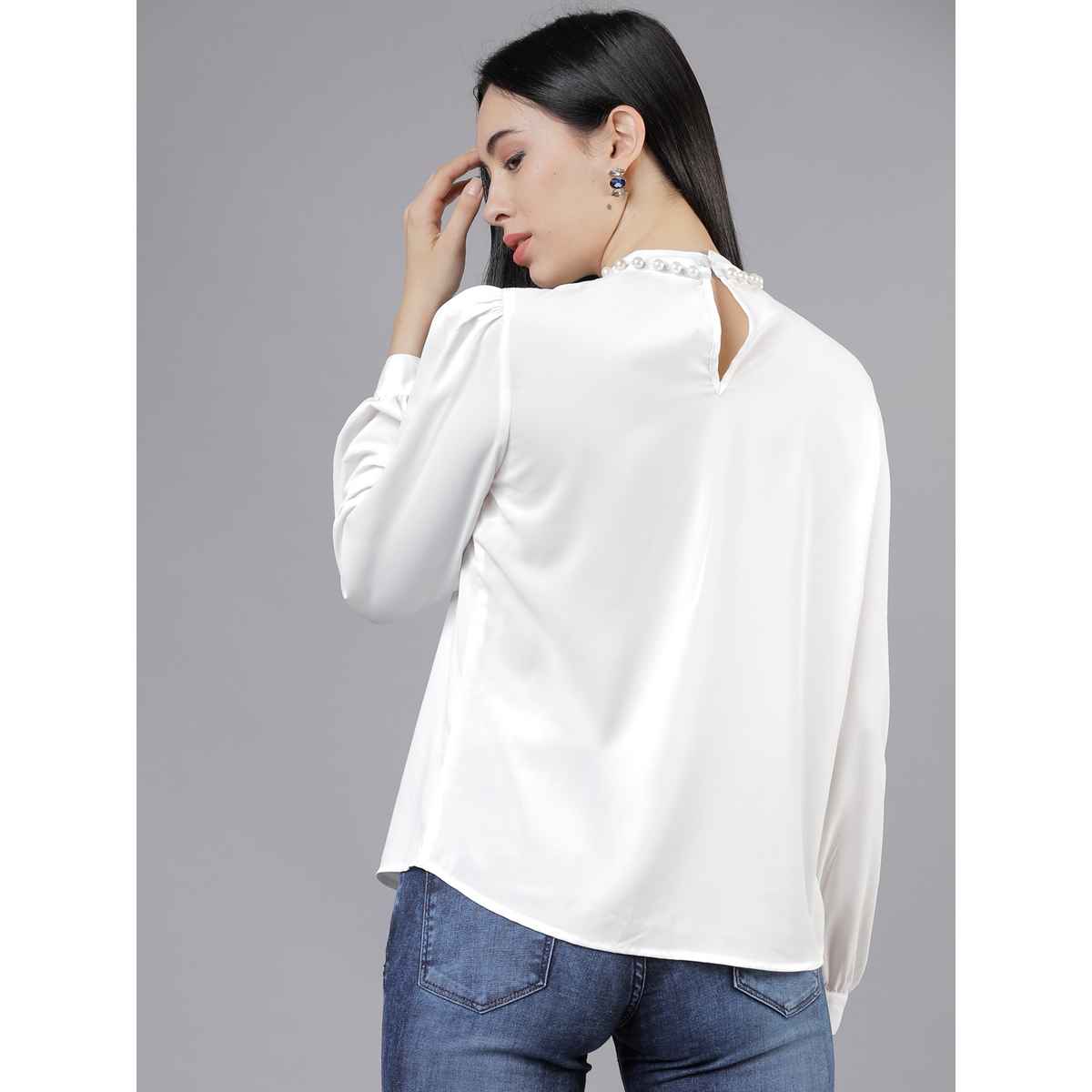 Tokyo Talkies Women's Solid A-Line Top | Off White - S