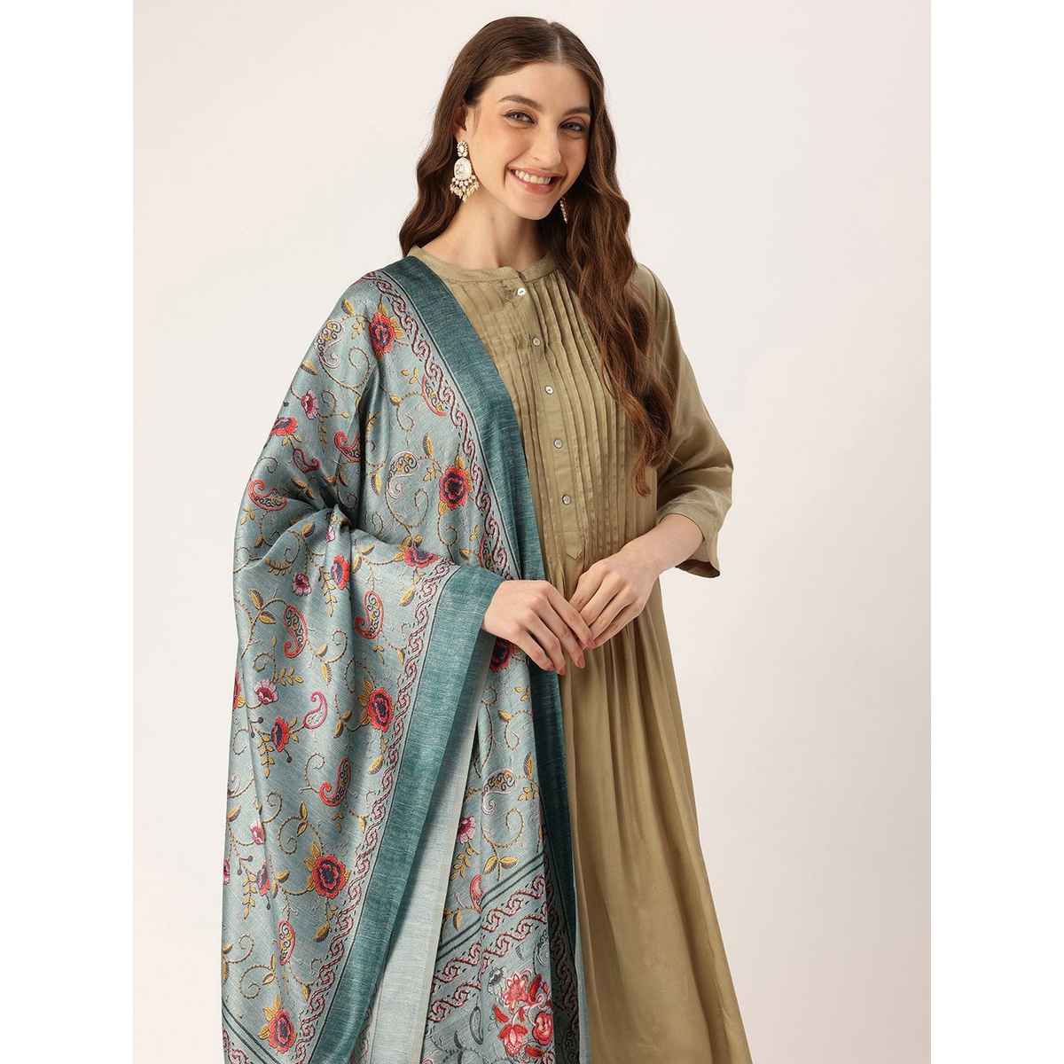Ishin Sea Green Cotton Dupatta | 1029