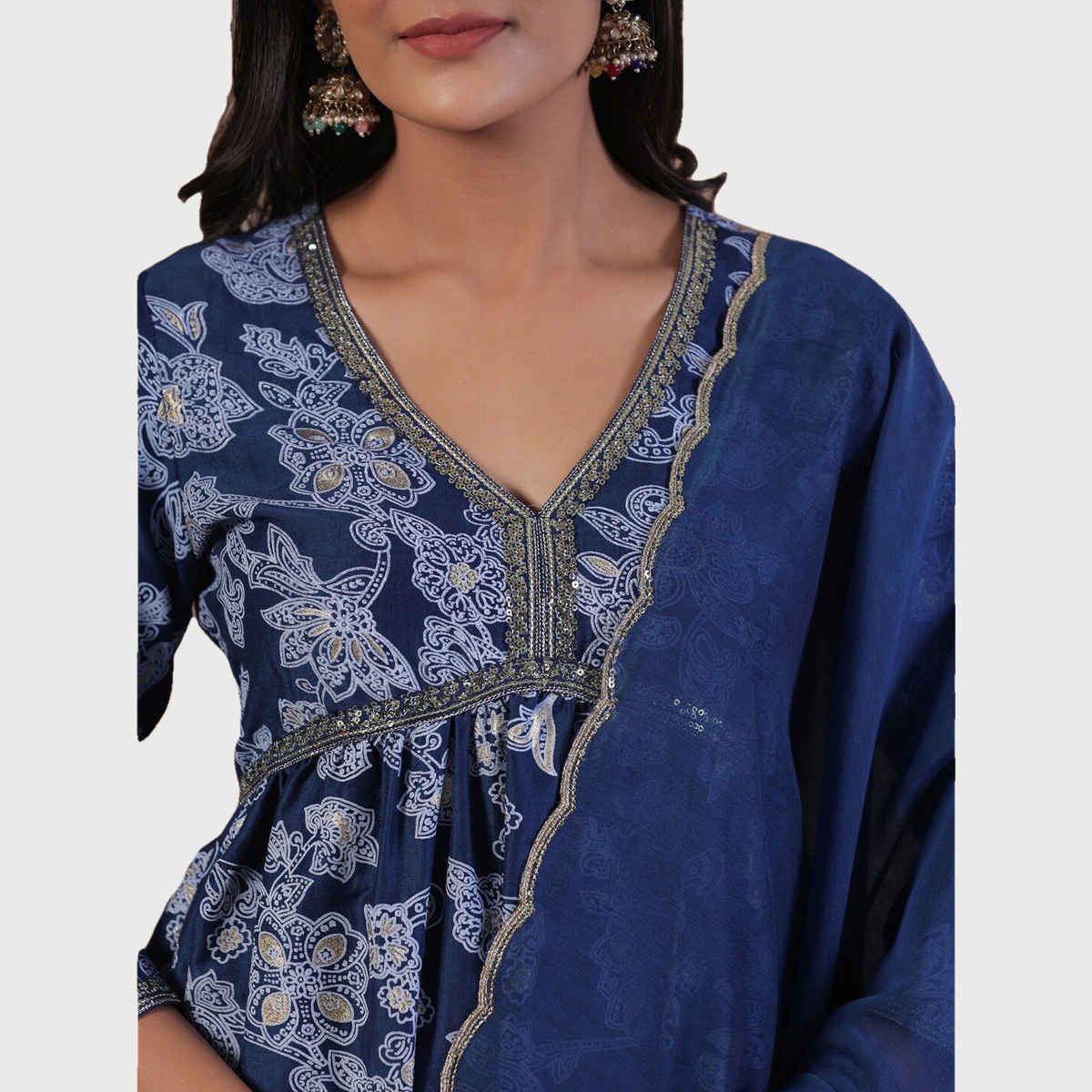 Ishin Women Straight Ethnic Poly Silk Kurta Set | INWSDAW231152 | Navy - M