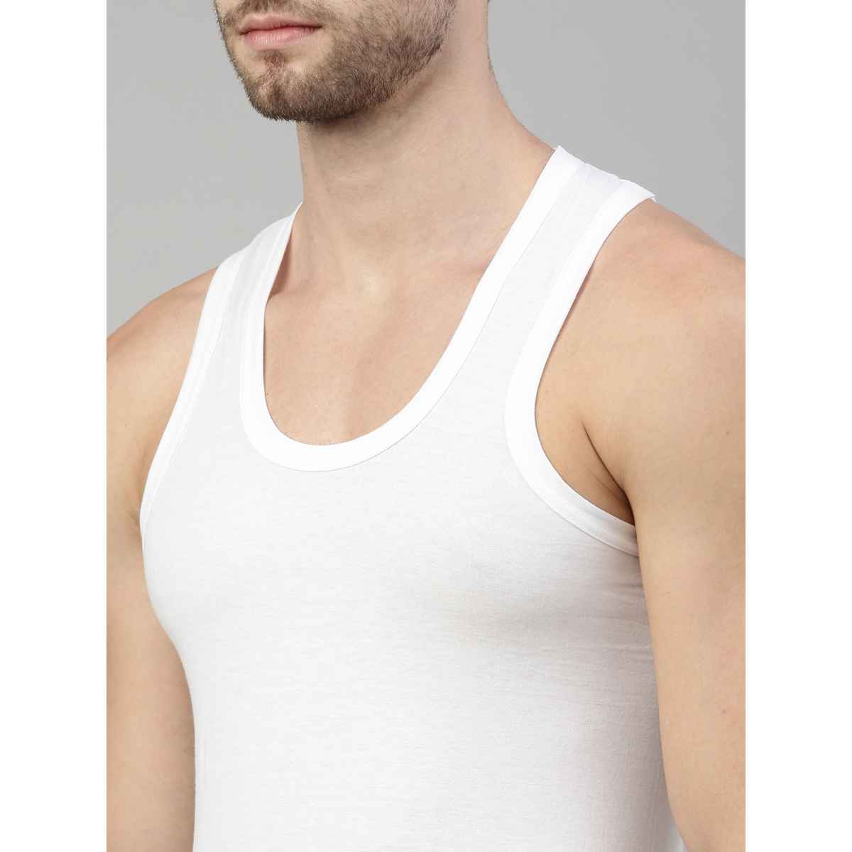 Dixcy Scott Men's Solid 100% Combed Cotton Itch - Free U-neck Sleeveless Vest | White - M
