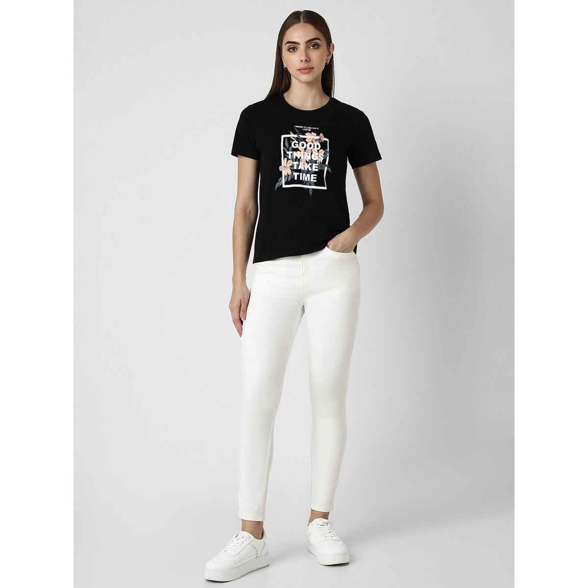 Smartees Women's Printed T-shirt | Black - L