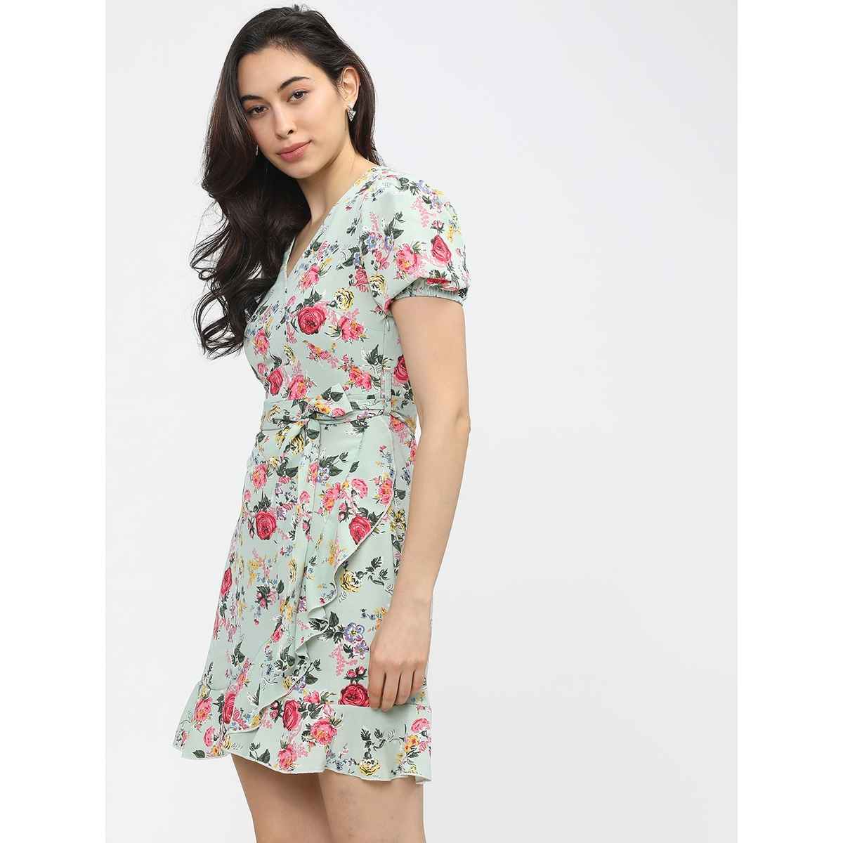 Tokyo Talkies Women's Floral V-neck Wrap Dress | Blue - M
