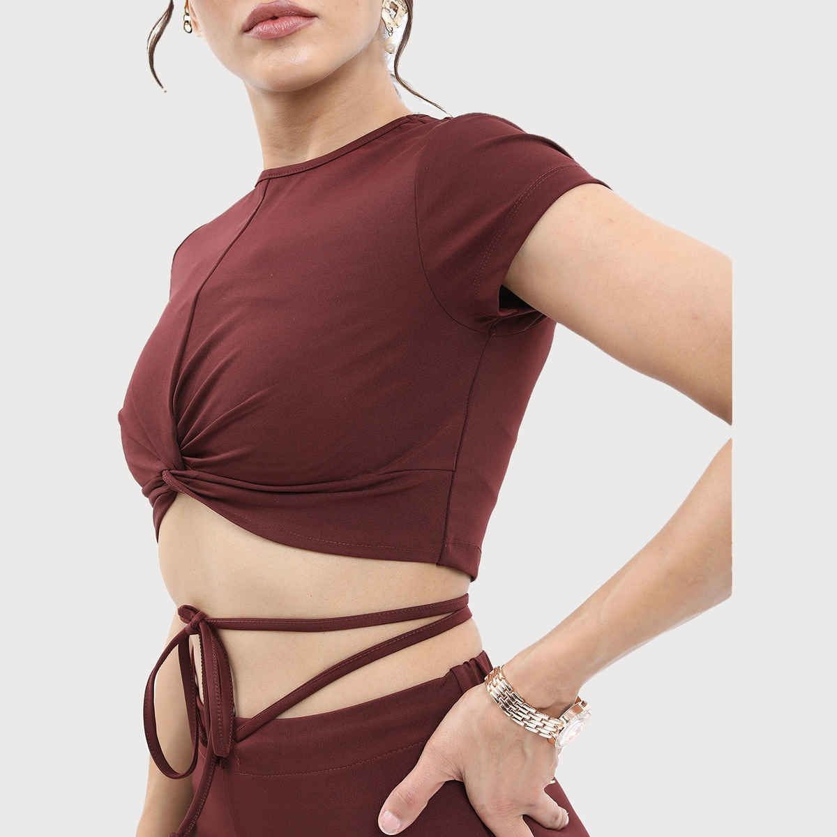 Ketch Women Top With Trousers Co-ords | Brown | L