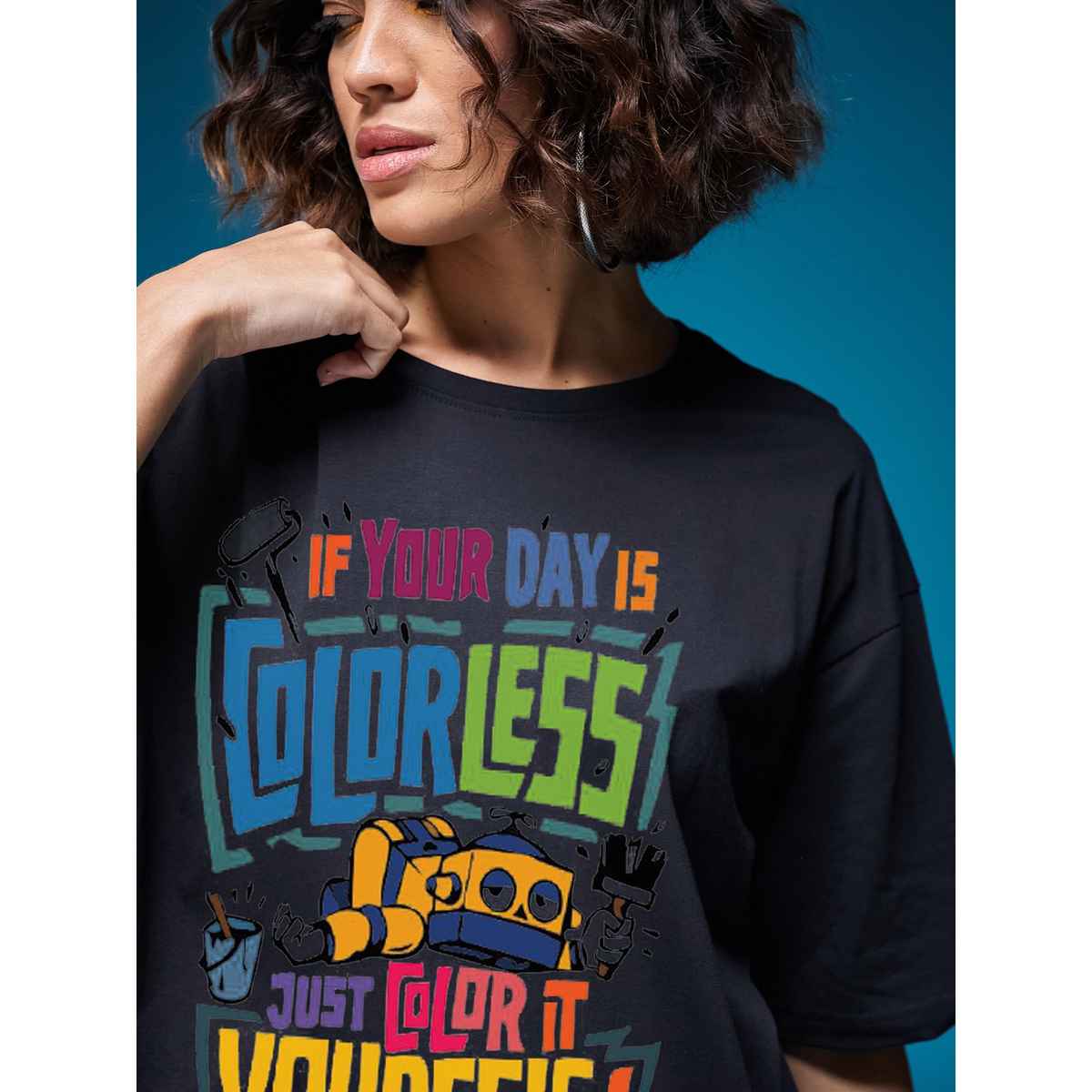 Smartees Women's Oversize Printed T-shirt | WW - 2063 | Black - S