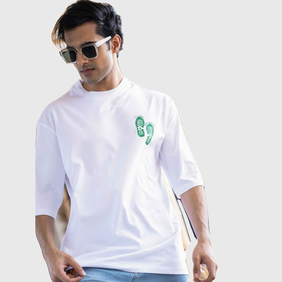 Bonorganik Men's Generic Oversize - Front and back Print T-shirt | BON12075 | White - S
