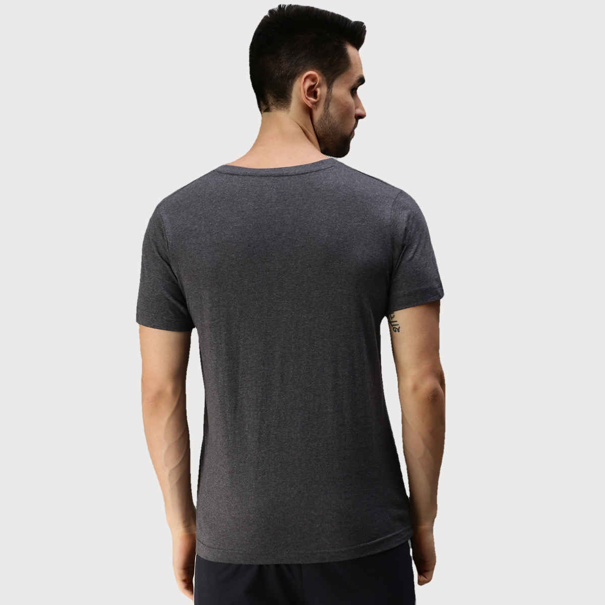 ONN Premium Men's Solid Pure Cotton V Neck T-shirts | Black Melange | Size - S