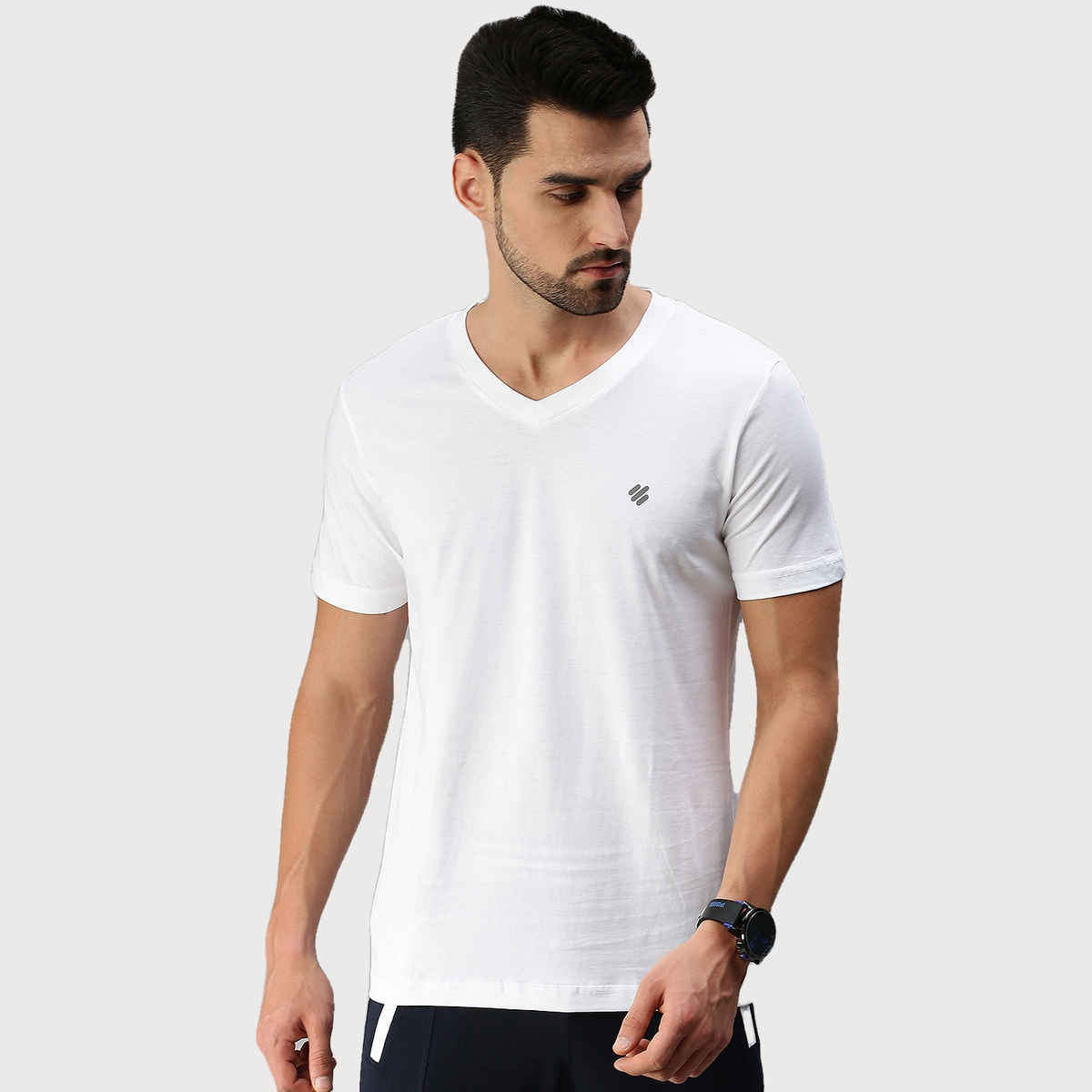 ONN Premium Men's Solid Pure Cotton V Neck T-shirts | White | Size - M