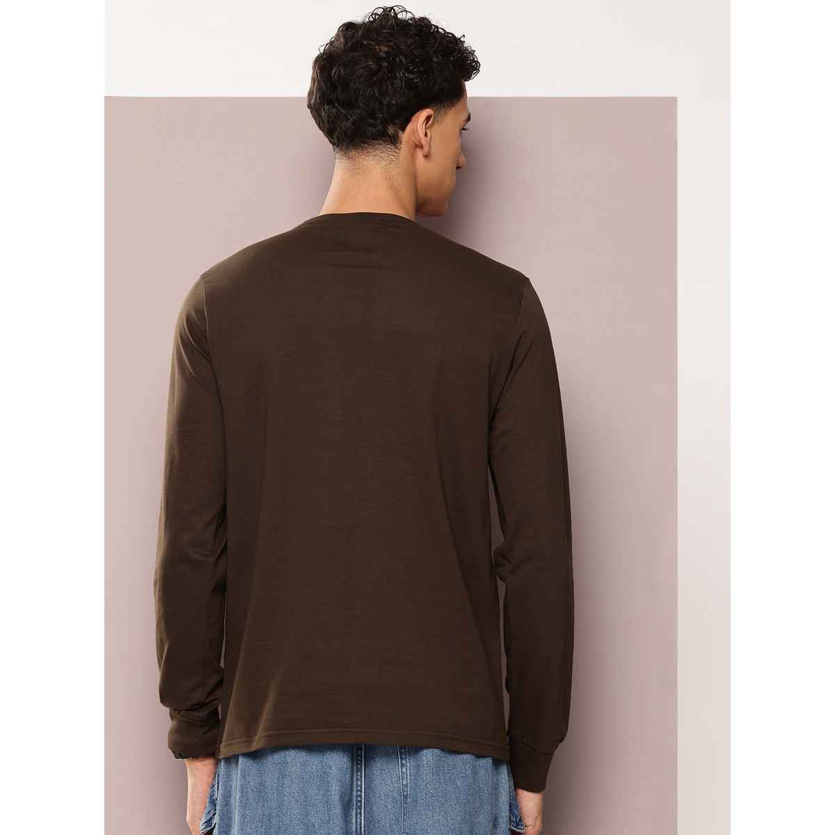 Dillinger Men's Typography Colourblocked Detail Long Sleeve T-shirt | Brown - S