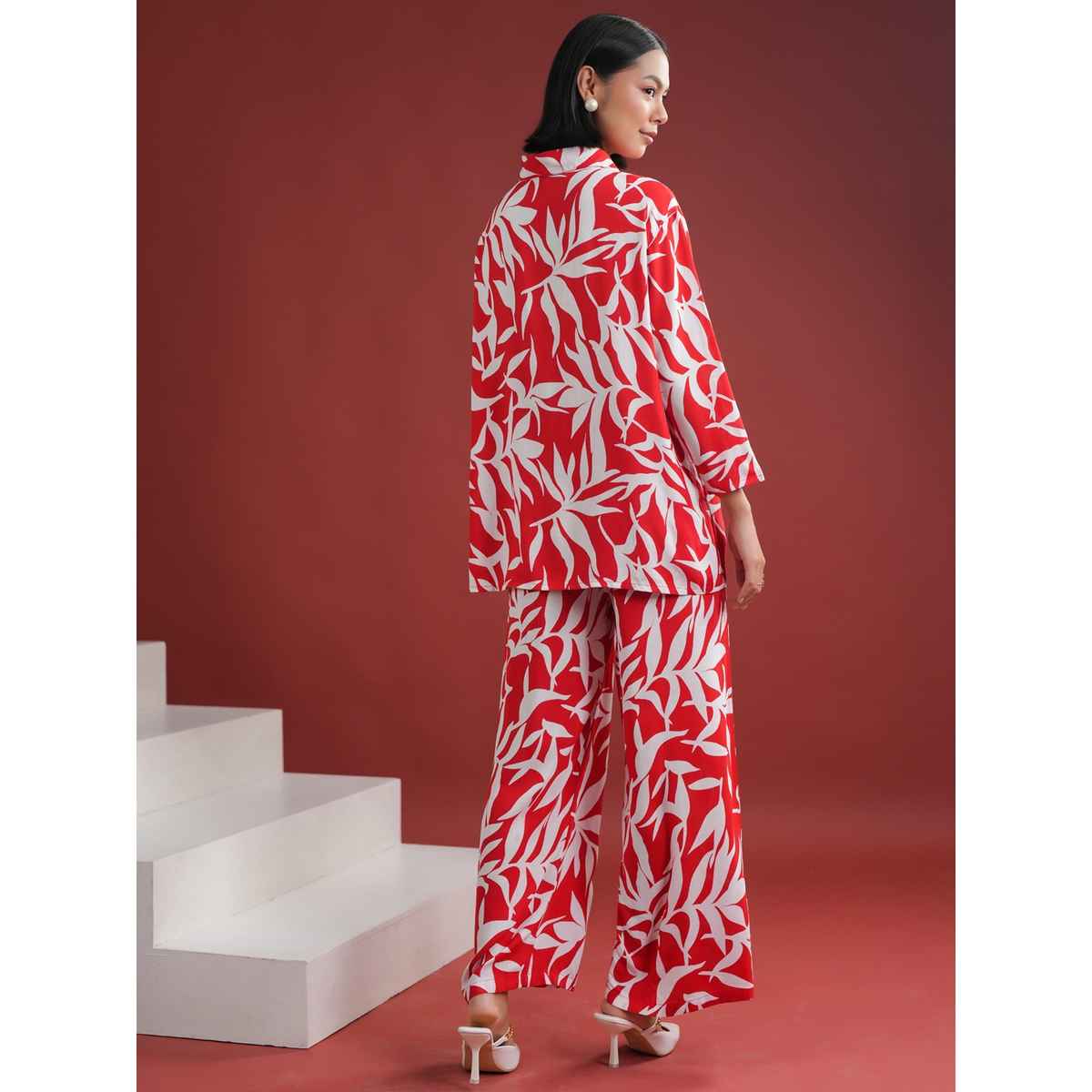 Sanskruti Homes Women's Red Floral Printed Night Suit Set | Se-nsp-859 | M