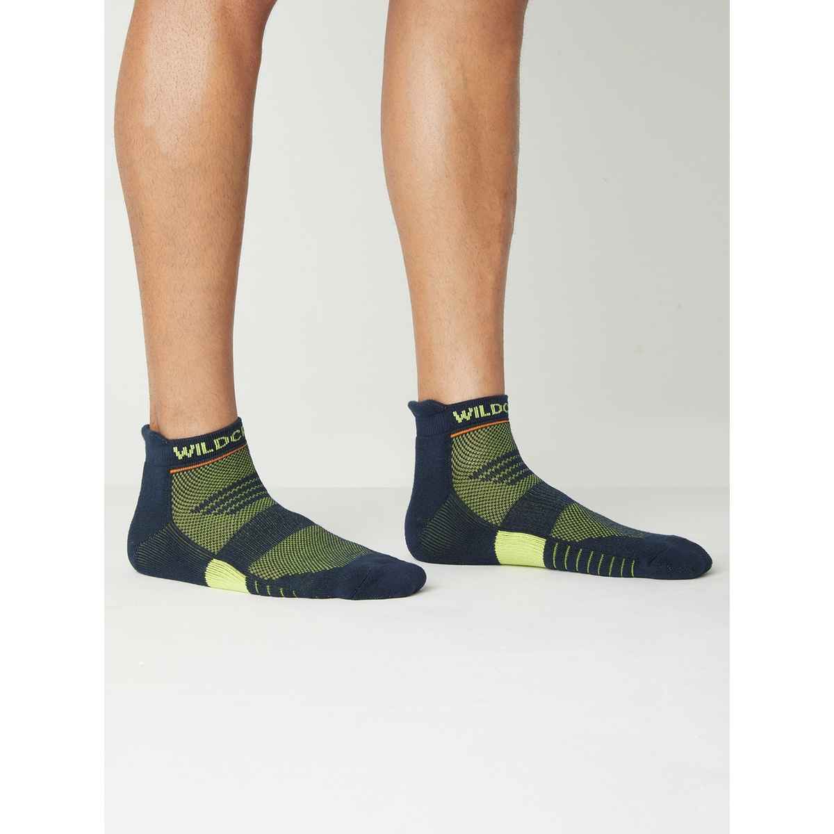 Wildcraft Men's Solid Cotton Low Ankle Socks | Navy and Yellow - Free Size