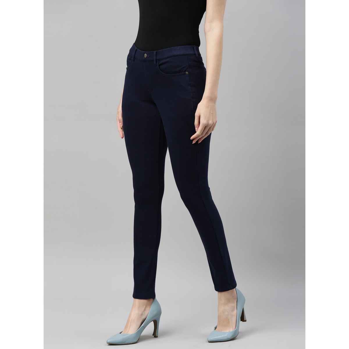 Go Colors Women's Solid Super Stretch Jeggings | LJ03 | Navy - L