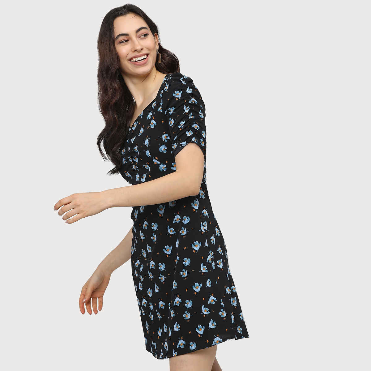 Tokyo Talkies Women's Floral Crepe A-Line Dress | Black - L