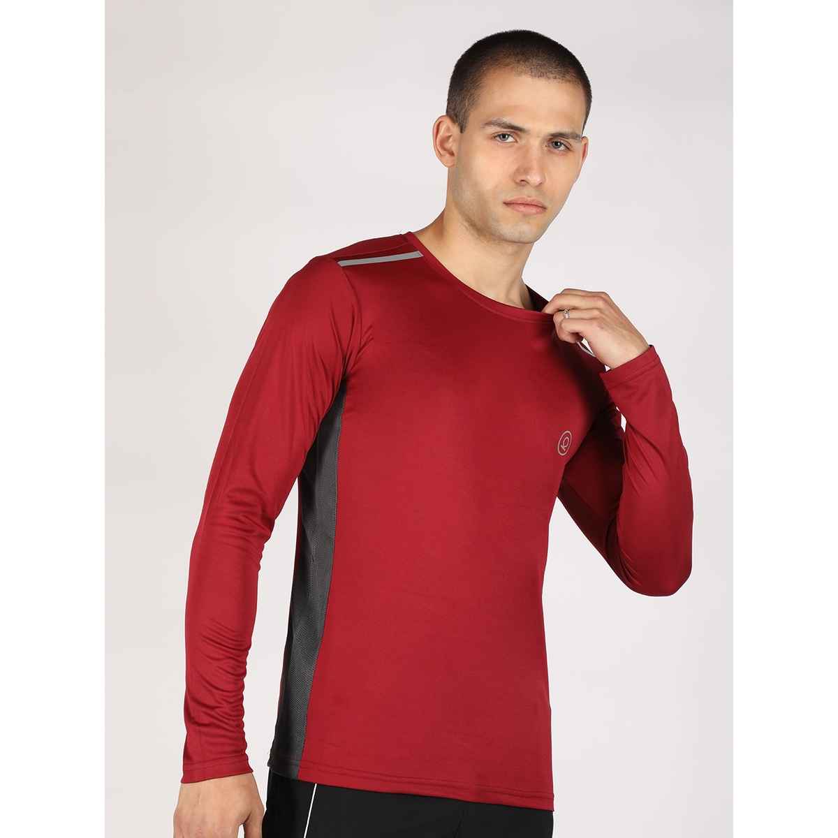 Chkokko Men's Regular Fit Full Sleeves Gym T-shirt | Maroon - M