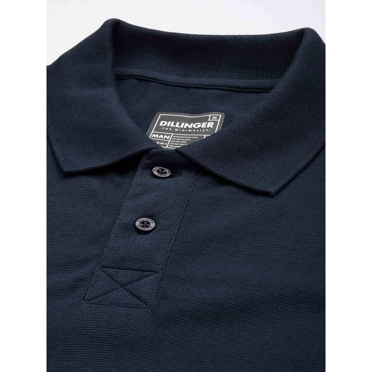 Dillinger Men's Polo T-shirt Long Sleeve Oversized | Navy Blue - S