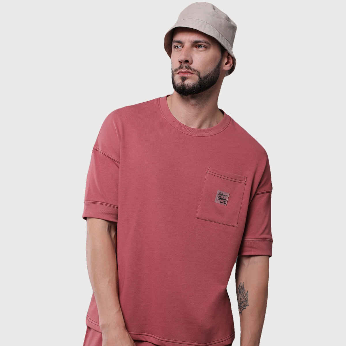 Difference of Opinion Men Round Neck Oversized T-shirt - Mauve | Cotton | XXL