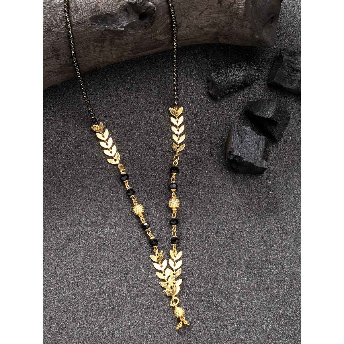 NVR Women's Short Mangalsutra Designs Gold Plated & Black Beaded Mangalsutra | NVR2722