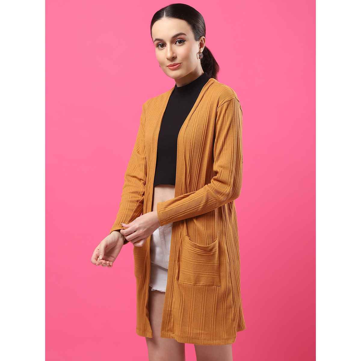 Rigo Women Front Open Long Rib Shrug | Light Brown - Free Size