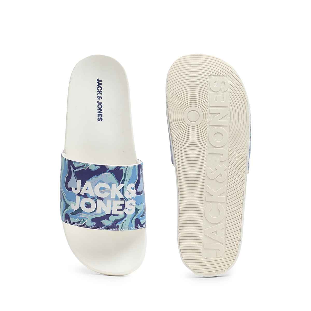 Jack & Jones Men's White Printed Sliders - 41
