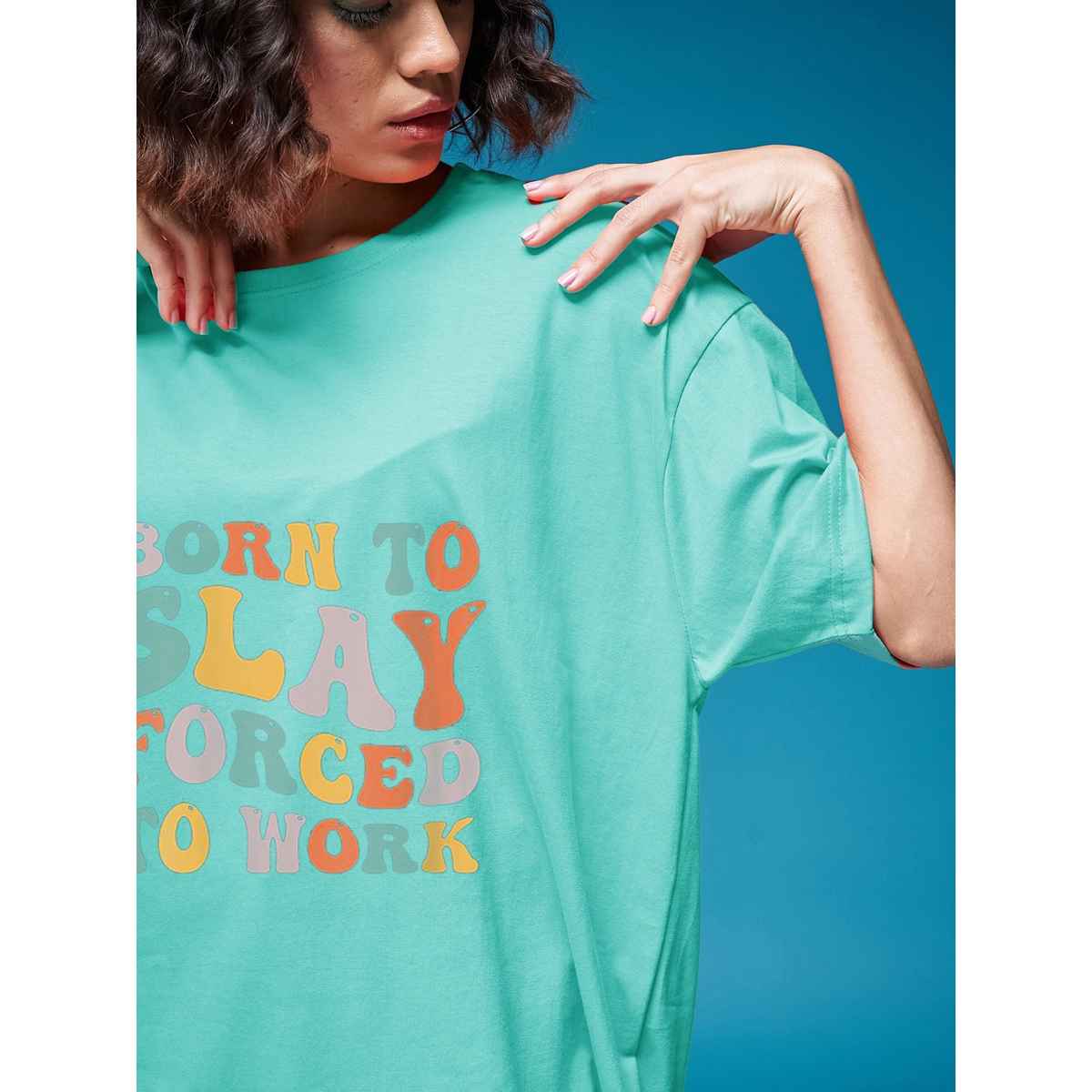 Smartees Women's Oversize Printed T-shirt | WW - 2039 | Sea Green - M
