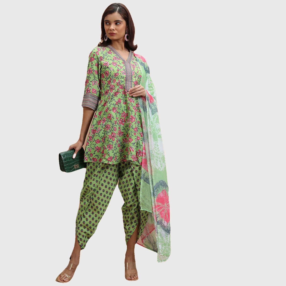 Ketch Women's Floral Printed Regular Kurti & Dhoti Pants With Dupatta | Multicolor | L