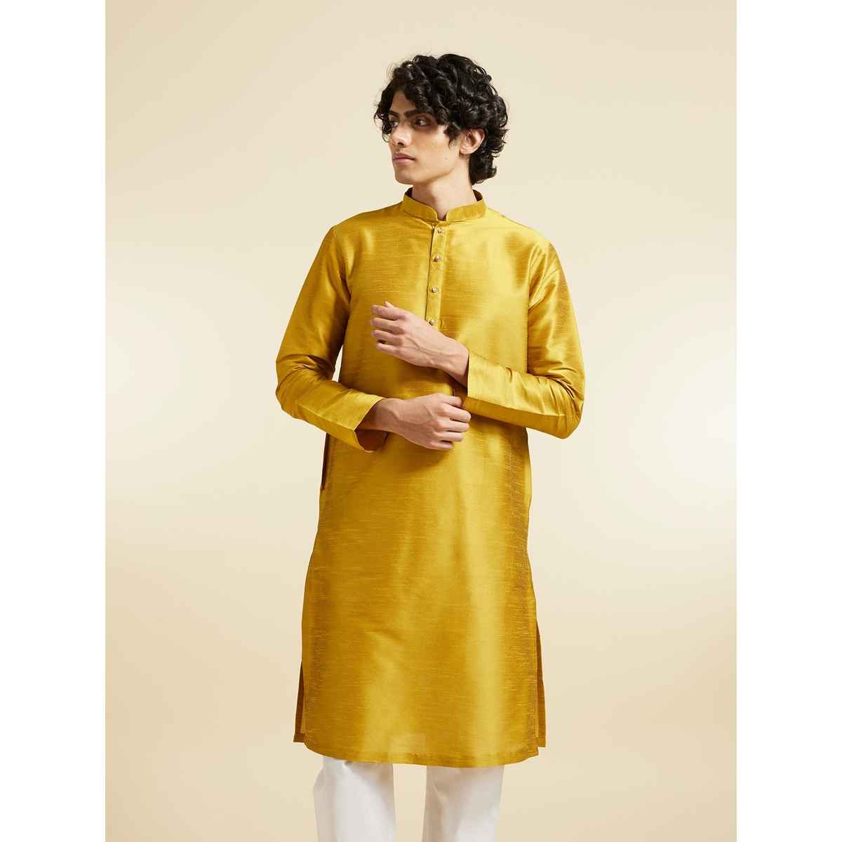 Diwas By Manyavar Men's Plain Classic Kurta | Yellow - L