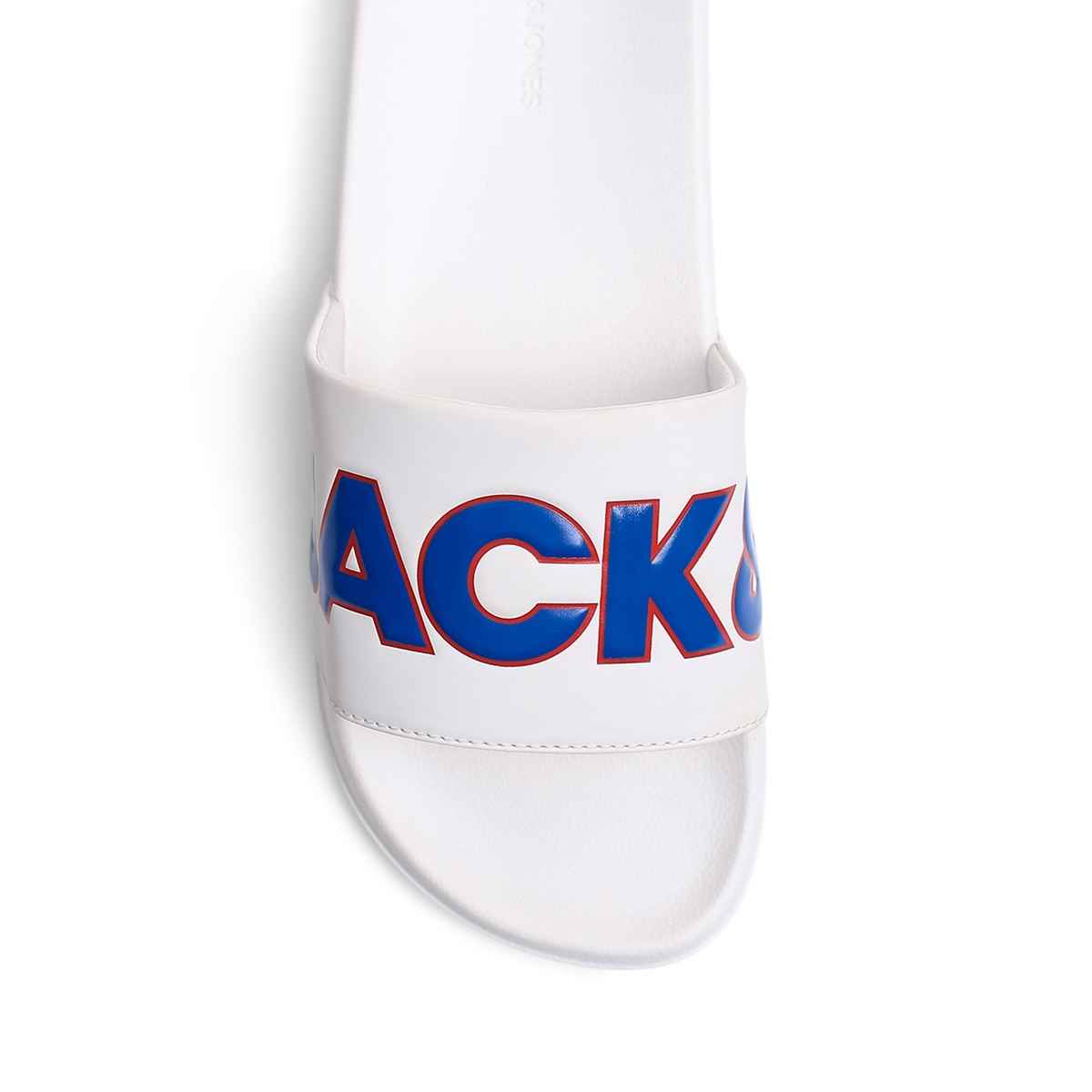 Jack & Jones Men's Contrast Logo PU Pool Sliders | White - UK 10