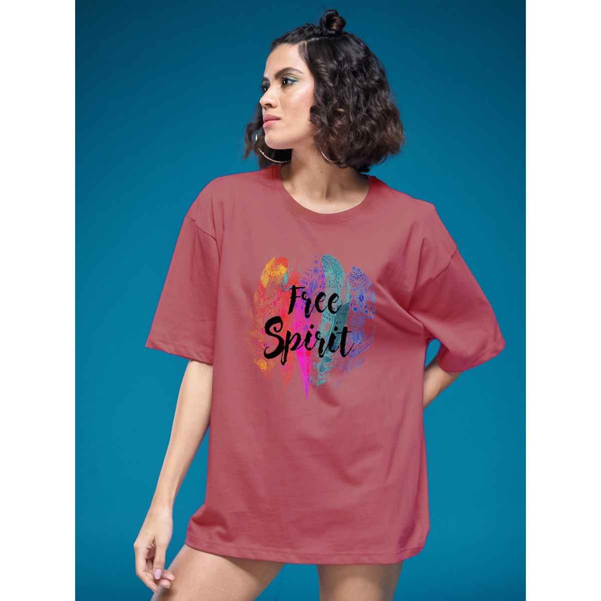 Smartees Women's Oversize Printed T-shirt | WW - 2033 | Onion Pink - S