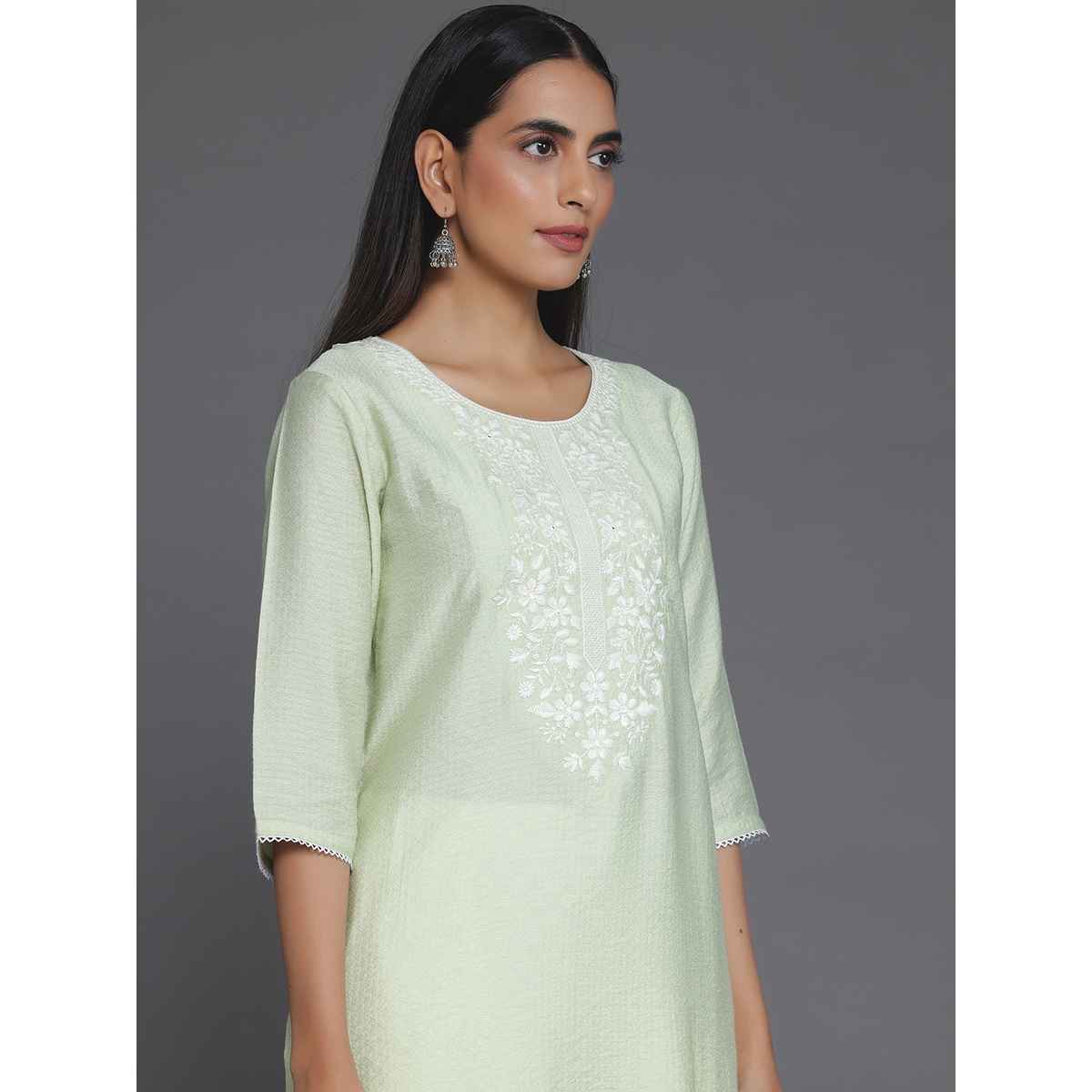 Libas Women's Green Yoke Design Silk Straight Kurta | S